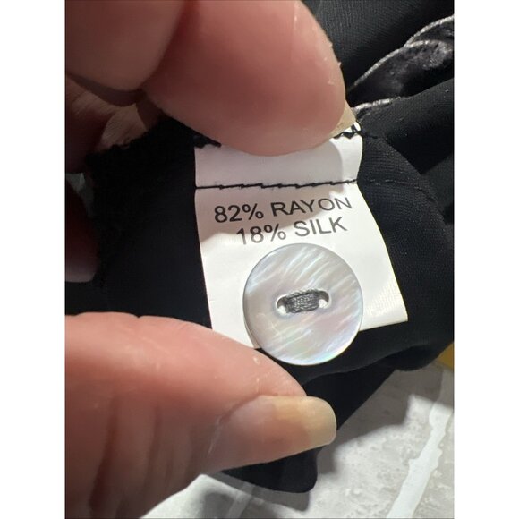 Vintage 1990s Blast Shirt XL Black Velour Floral Artsy Sheer Silk Button Up - Picture 12 of 15